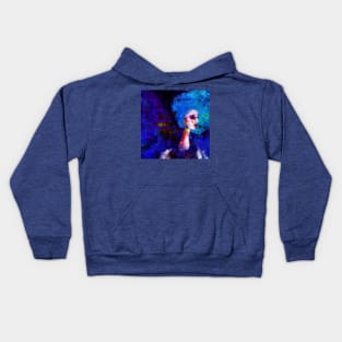 Blue Haired Girl on Windy Day Kids Hoodie